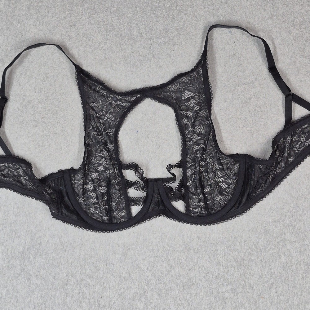Adore Me Women Bra 38C Black Floral Bralette Underwired Lace Strap